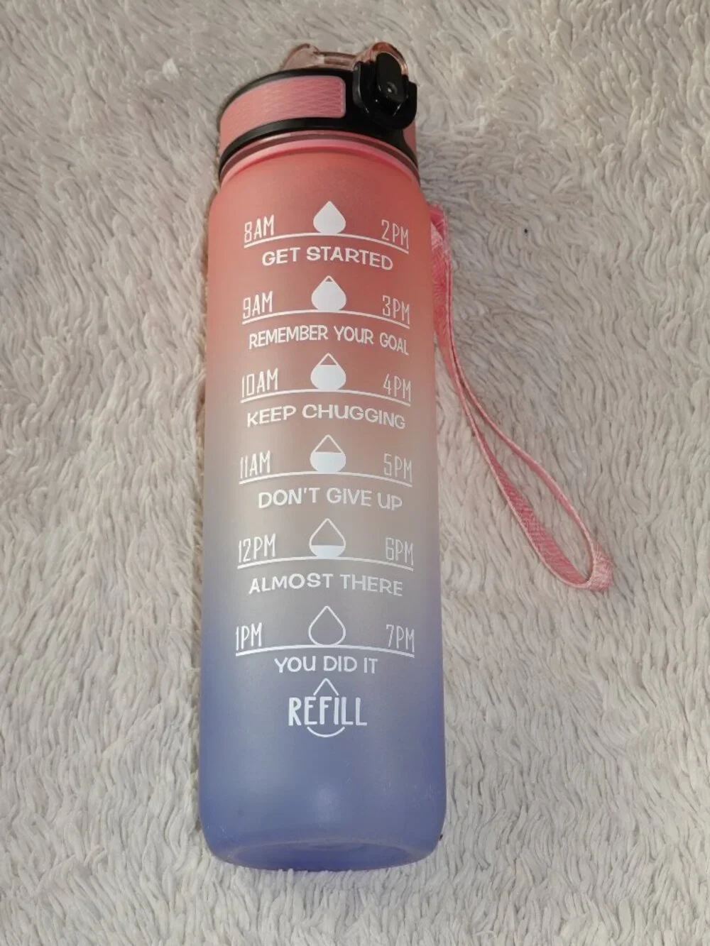 Venture Pal 32oz Motivational Water Bottle with Time Marker Ombre Pink Blue NWOT